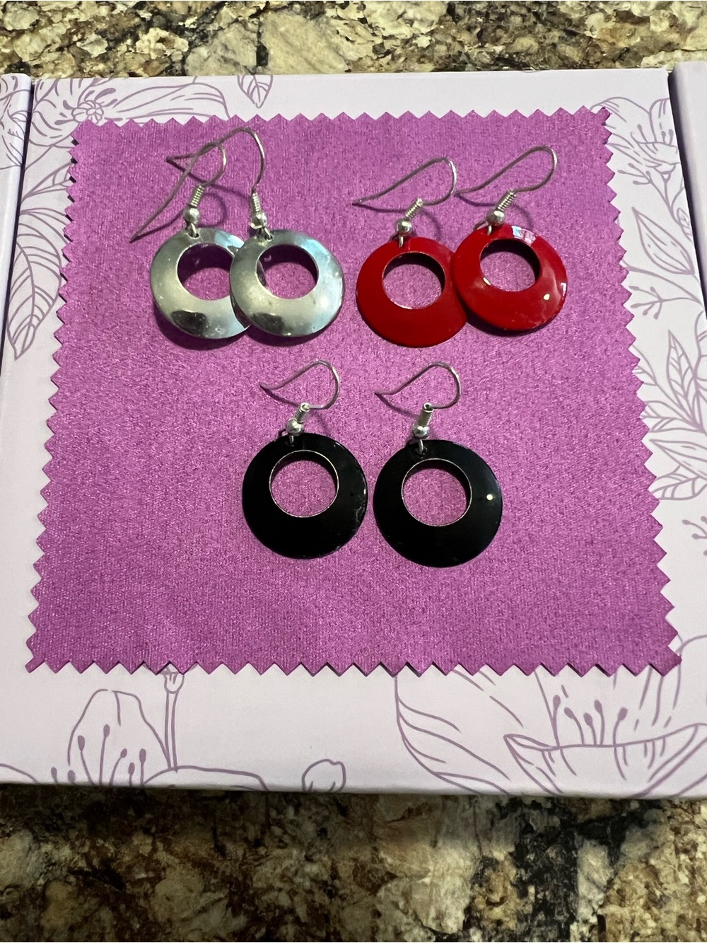 Versatile Red, Black & Silver Hoop Drop Earrings - Women Jewelry